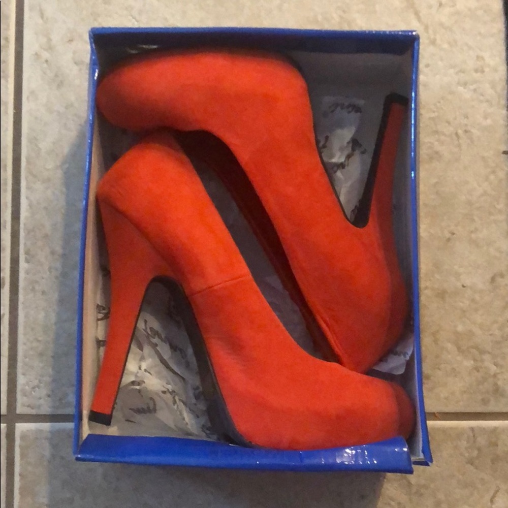 Orange suede heels